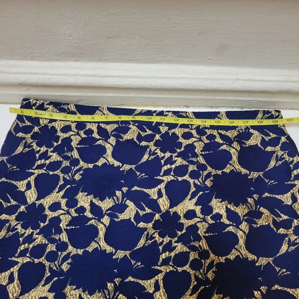 JCrew Navy &‎ Gold Brocade Wool Floral Skirt 16 Holiday Festive Party Preppy